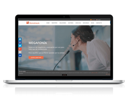 Página web de Sonotrack en un portátil en el caso de éxito de marketing industrial